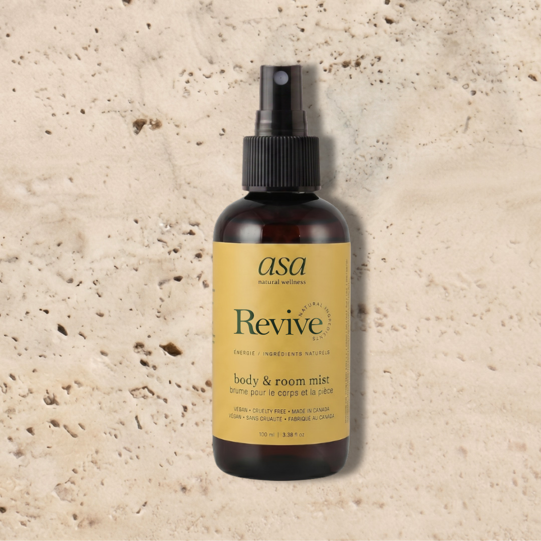 ASA Revive citrus and mint aromatherapy mist on travertine stone